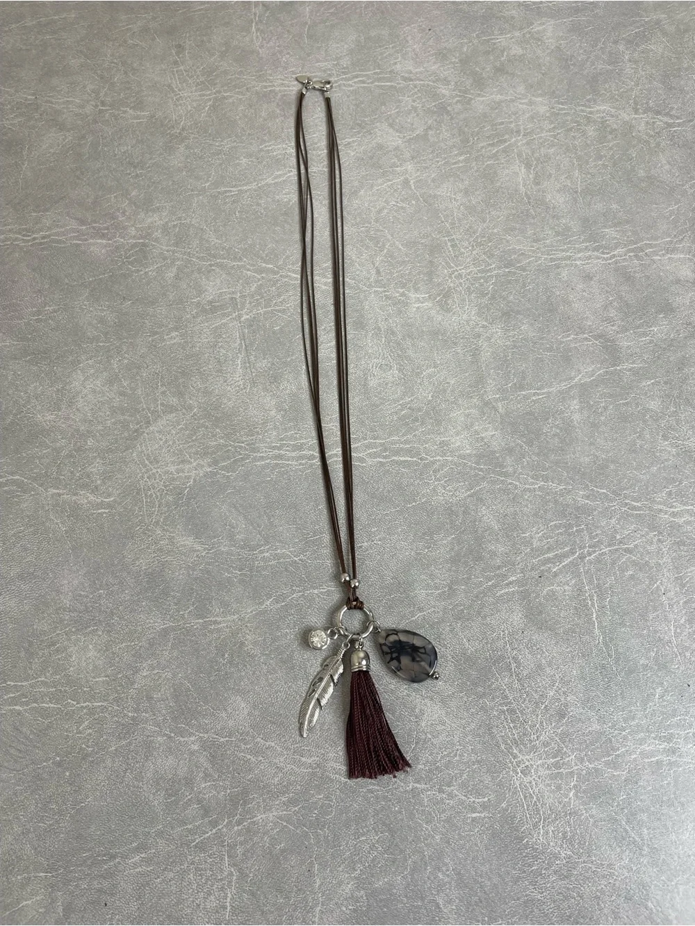 Charming Charlie Boho Tassel Pendant Necklace in Brown